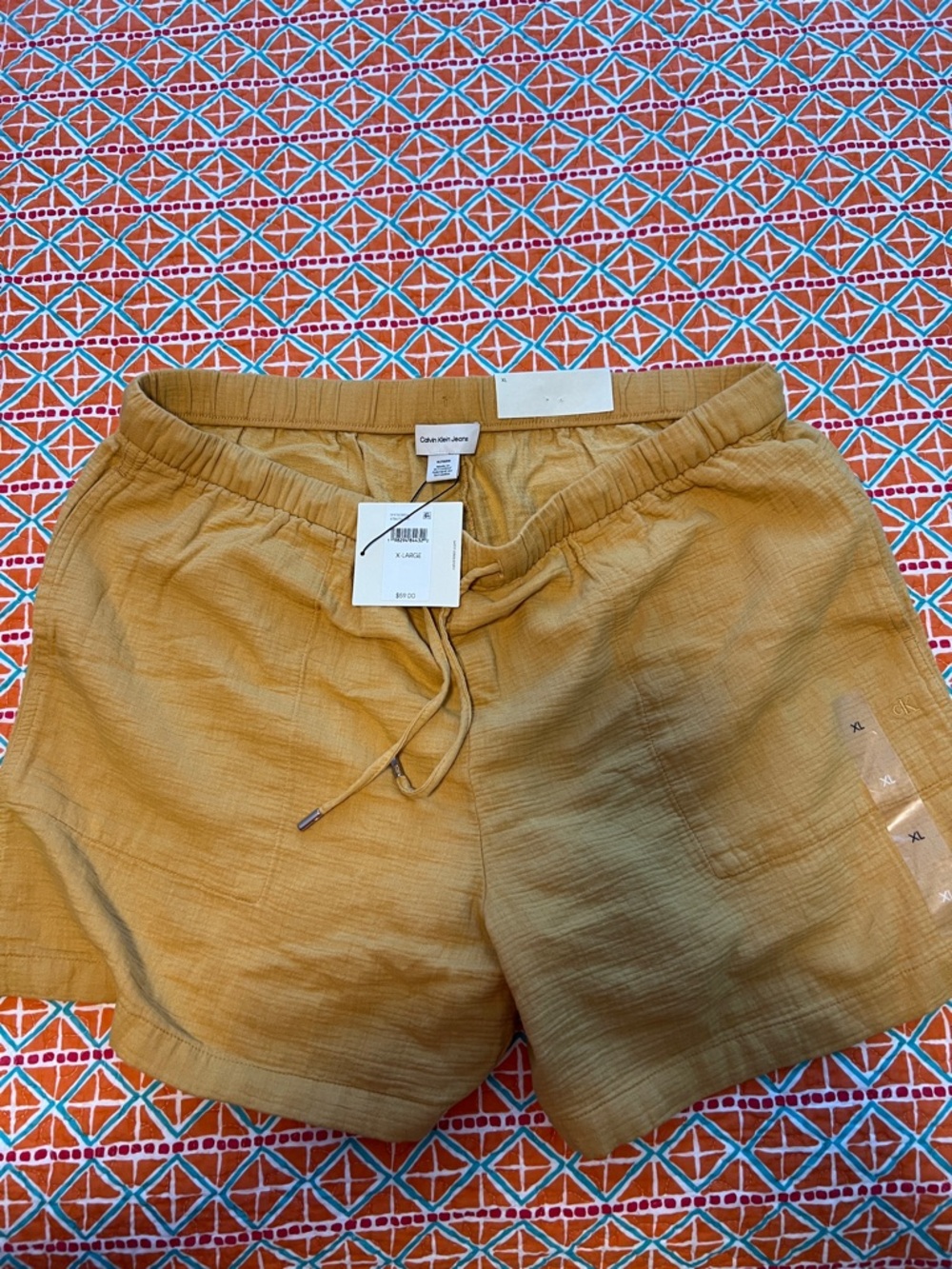 Calvin Klein Mustard Drawstring Linen-Style Shorts